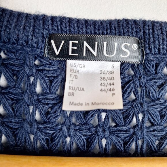 Venus Zip Front Sweater Size S. Navy Blue Long Sleeve Waffle Knit Pullover - Picture 5 of 6